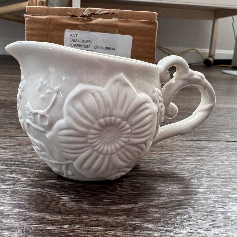 Anthropologie Luciana Creamer Cream Floral Ceramic